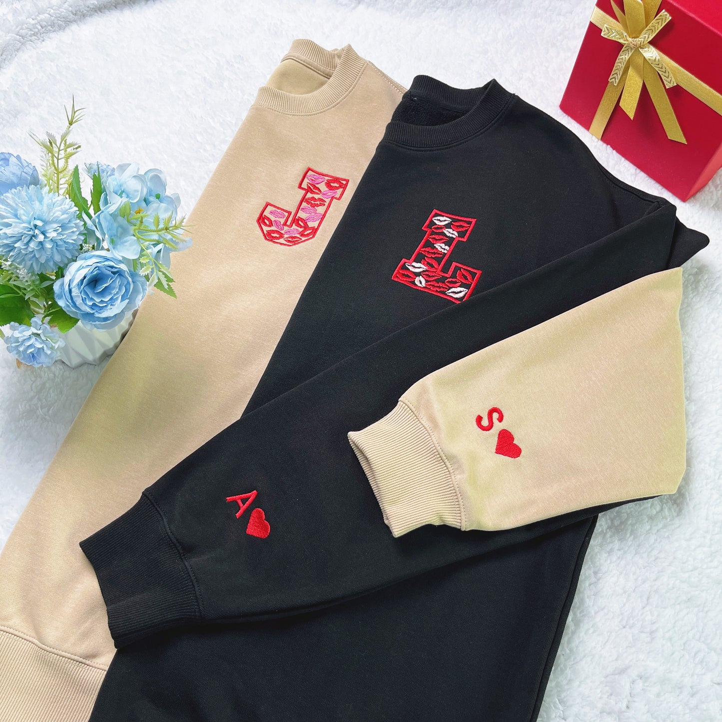 50%OFF🔥-Custom Lip Print & Initial Embroidered Sweatshirt