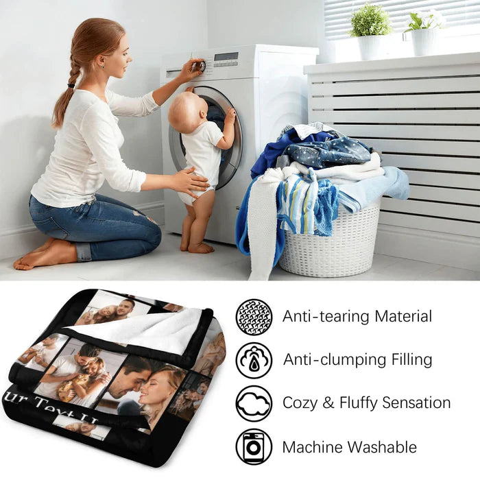 Custom Fleece Blanket with 8 Photos – LOVE Design, Perfect Gift for Family