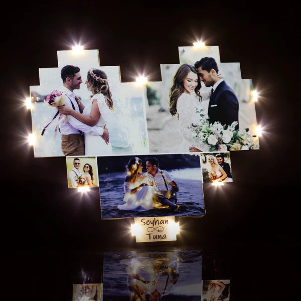 Custom Heart Shape Photo Collage Lamp - CUSTLOVE