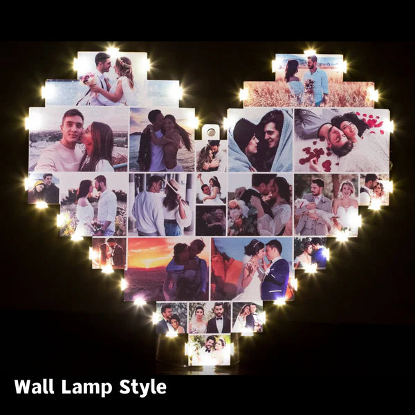 Custom Heart Shape Photo Collage Lamp - CUSTLOVE