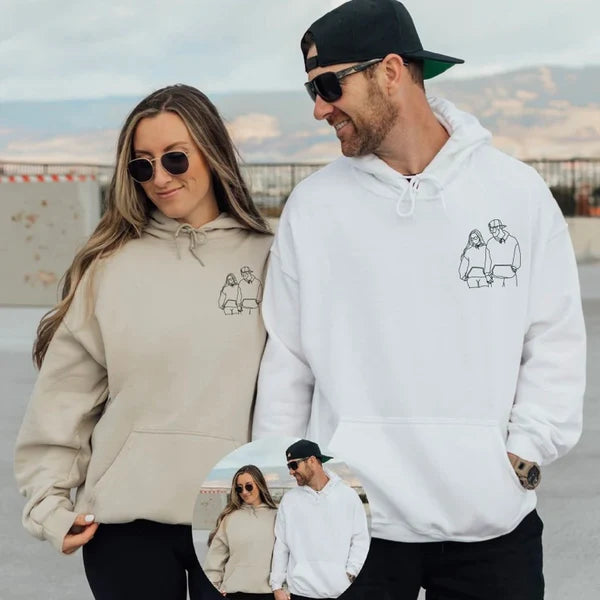 Couples Custom Photo Outline Embroidered Sweatshirt