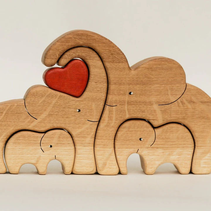 Wooden Elephant Family Puzzle - CUSTLOVE