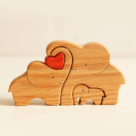 Wooden Elephant Family Puzzle - CUSTLOVE