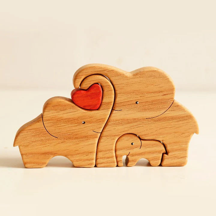 Wooden Elephant Family Puzzle - CUSTLOVE