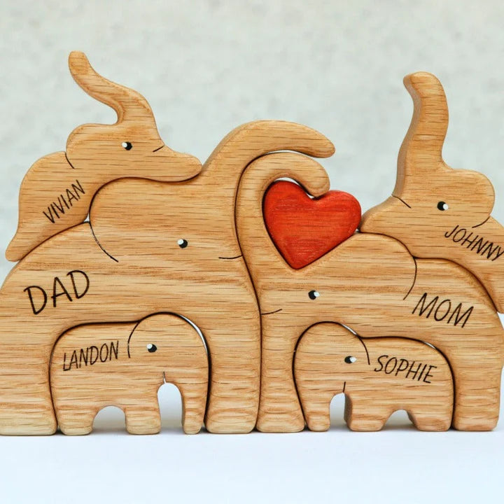 Wooden Elephant Family Puzzle - CUSTLOVE