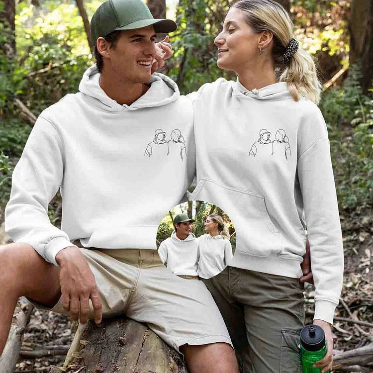 Couples Custom Photo Outline Embroidered Sweatshirt