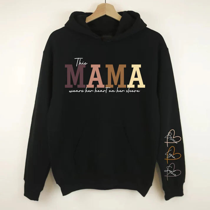 Personalized MAMA Wears Her Heart On Her Sleeve Sweatshirt - CUSTLOVE