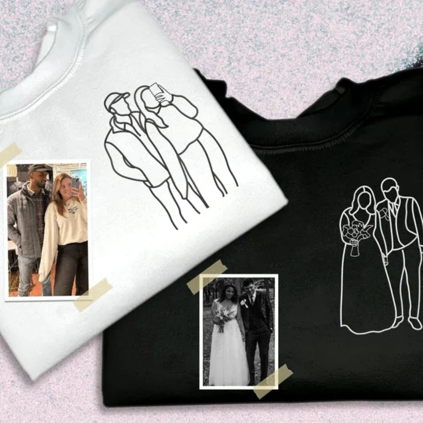 Couples Custom Photo Outline Embroidered Sweatshirt