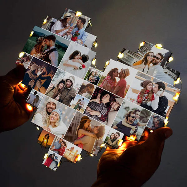 Custom Heart Shape Photo Collage Lamp - CUSTLOVE